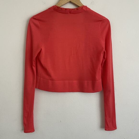 Elie Tahari Coral Red Cropped Cardigan - Size Small, Ruffle Trim Size Small - Picture 2 of 5